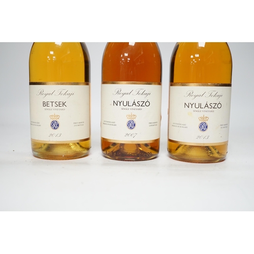 1302 - Three bottles of Royal Tokaji singke vineyard 6 puttonyos, each 50cl, Betsek 2013 and Nyulaszo 2007 ... 