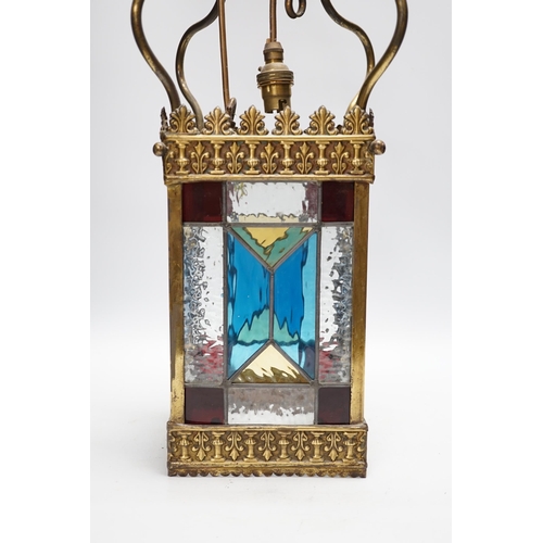 1305 - A small leaded glass porch lantern, 53cm