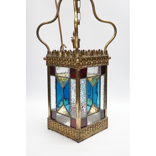 1305 - A small leaded glass porch lantern, 53cm