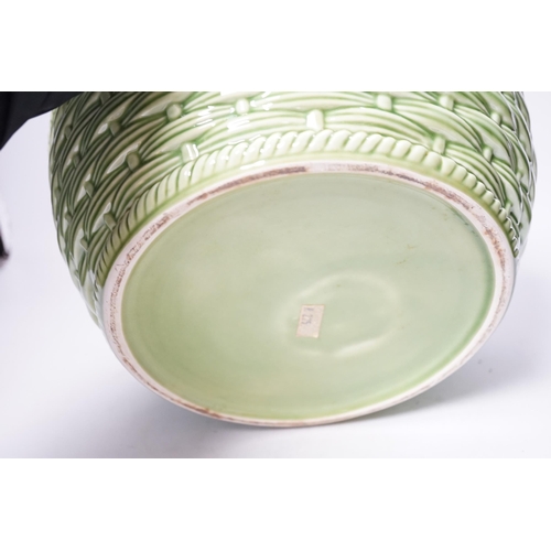 1306 - A large modern majolica style 'nesting pheasant' bowl and cover, bowl diameter 29.5cm