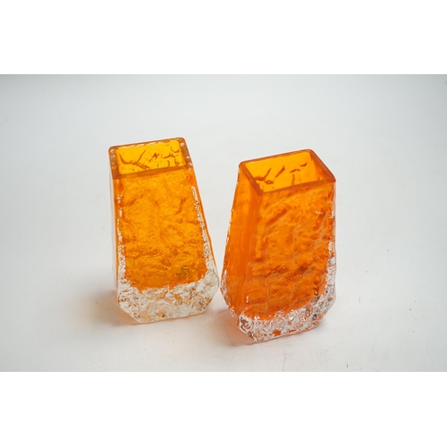 1321 - A pair of Whitefriars Coffin vases in tangerine, 13cm