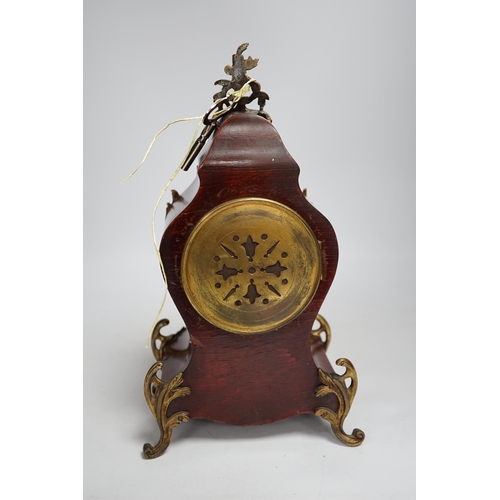 1326 - A 19th century French red boulle mantel clock, 31.5cm