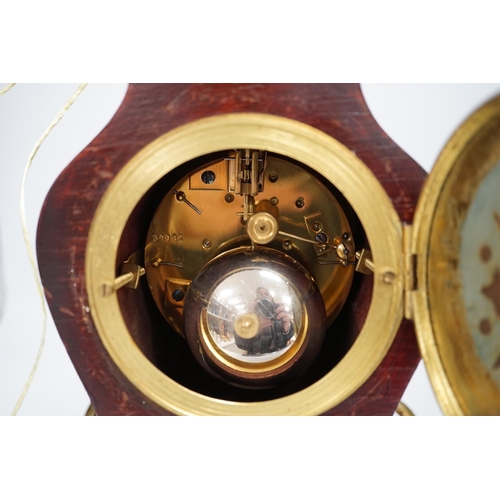 1326 - A 19th century French red boulle mantel clock, 31.5cm