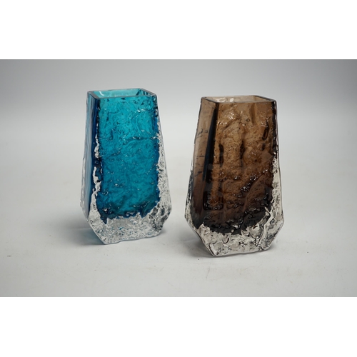 1327 - Two Whitefriars Coffin vases in cinnamon and kingfisher blue (chipped), 13cm