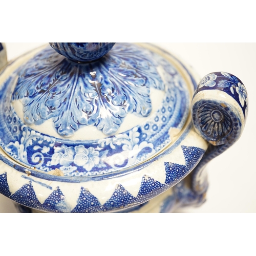 1328 - 'Eatington Hall. Warwickshire' pattern - a pair of Riley blue and white pearlware sauce tureens and ... 