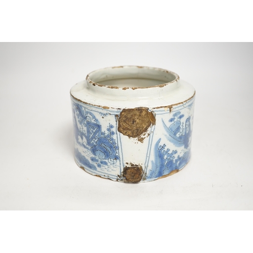 1329 - A late 17th century Delft butter or posset pot, a.f, 10cm tall