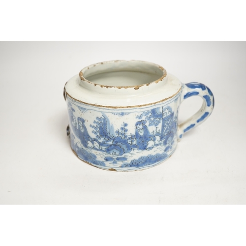 1329 - A late 17th century Delft butter or posset pot, a.f, 10cm tall