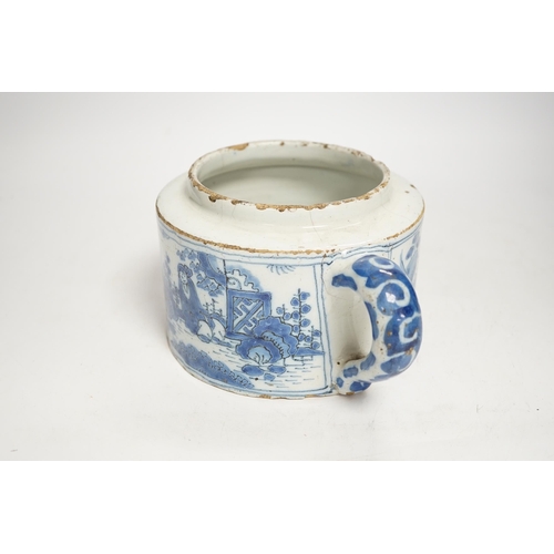 1329 - A late 17th century Delft butter or posset pot, a.f, 10cm tall