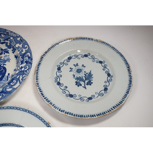 1339 - Two 18th century Delft plates and a 19th century Masons Crown Inn plate-24cm diameter