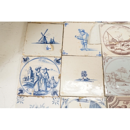 1342 - A collection of 18th and 19th century Delft tiles,