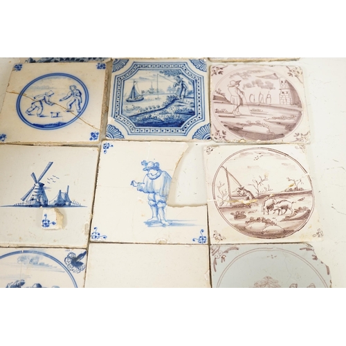 1342 - A collection of 18th and 19th century Delft tiles,