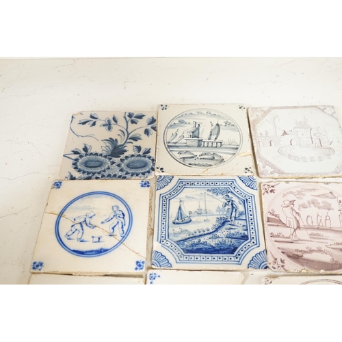 1342 - A collection of 18th and 19th century Delft tiles,