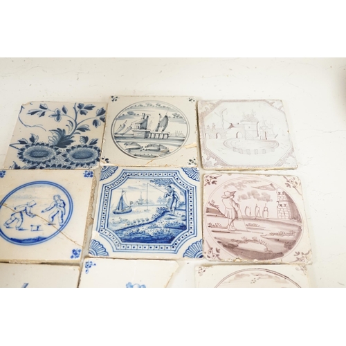 1342 - A collection of 18th and 19th century Delft tiles,