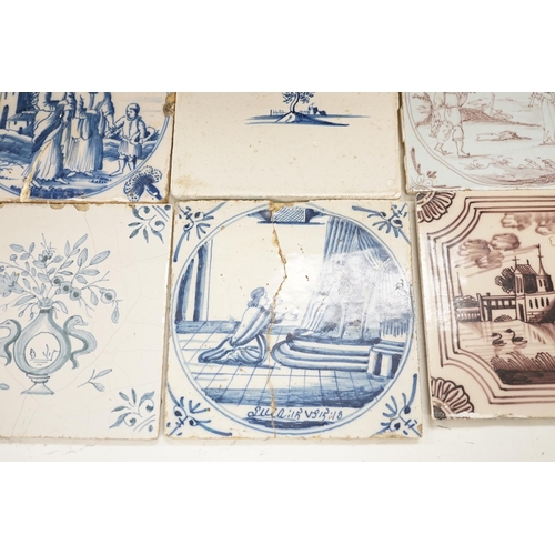 1342 - A collection of 18th and 19th century Delft tiles,