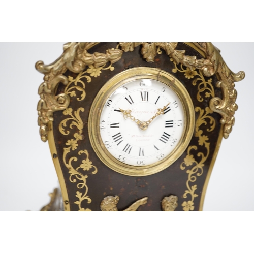 1354 - A French Boullework mantel timepiece, retailed by Payne's, with balance escapement, 31.5cm