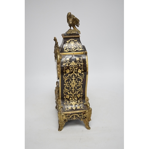 1354 - A French Boullework mantel timepiece, retailed by Payne's, with balance escapement, 31.5cm