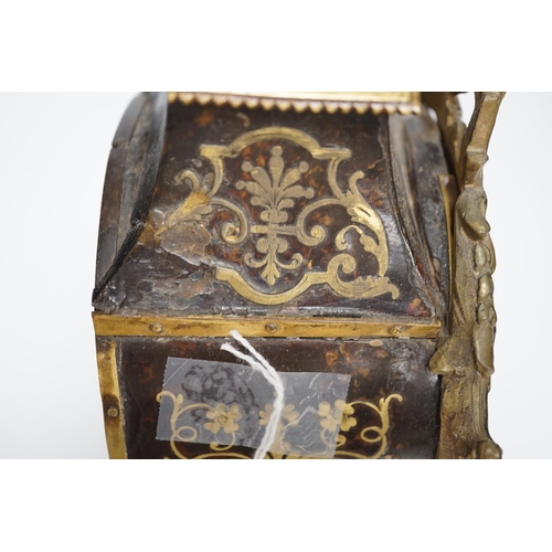 1354 - A French Boullework mantel timepiece, retailed by Payne's, with balance escapement, 31.5cm