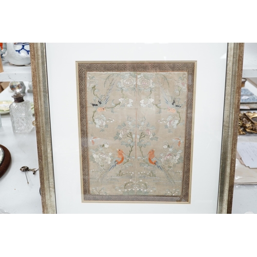 1356 - A framed Chinese embroidered silk panel, 37x29cm excl frame