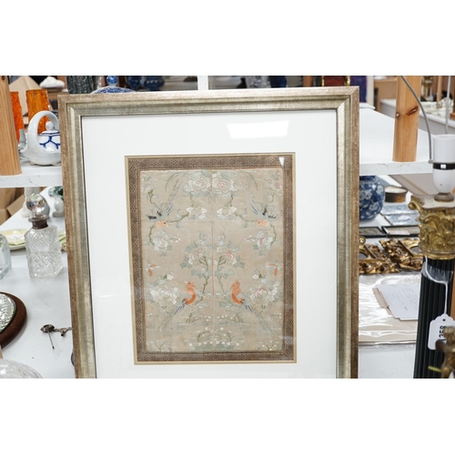 1356 - A framed Chinese embroidered silk panel, 37x29cm excl frame