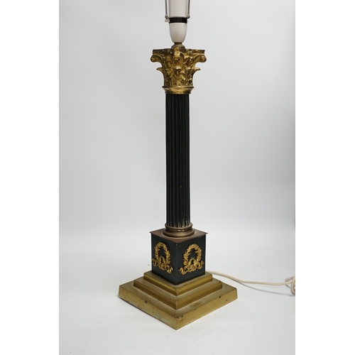 1358 - A Corinthian column desk lamp, with laurel wreath panels to base, 56cm