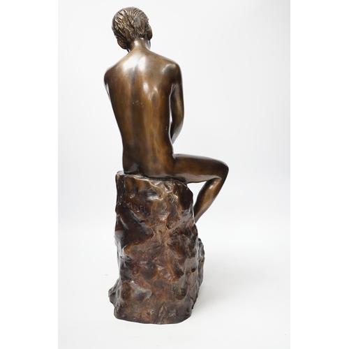 1360 - A bronze seated nude, 50cm