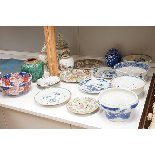 1365 - A group of mostly Chinese and Japanese ceramics, 18th century and later together with a Delft plate,... 