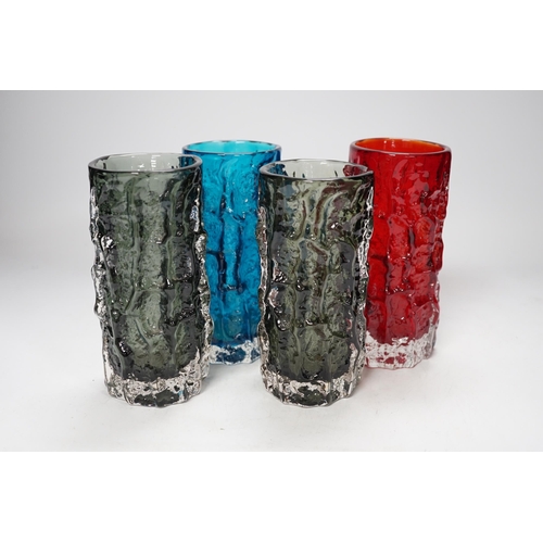 1370 - A pair and two other Whitefriars Bark vases in kingfisher blue, ruby red and pewter, 15.5cm