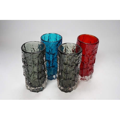 1370 - A pair and two other Whitefriars Bark vases in kingfisher blue, ruby red and pewter, 15.5cm