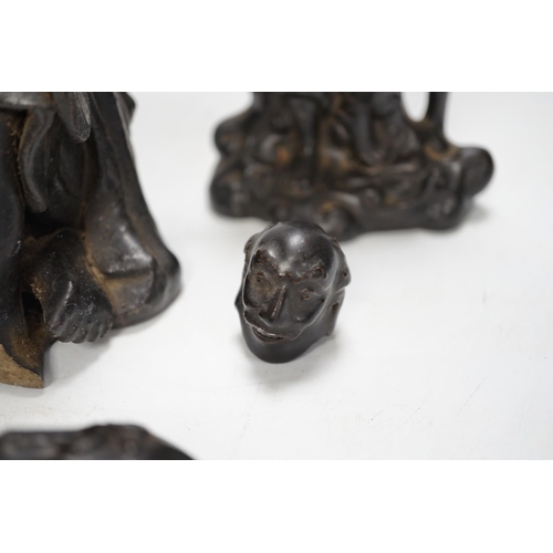 1371 - Two Chinese pottery figures of luohan, damaged, 15.5cm