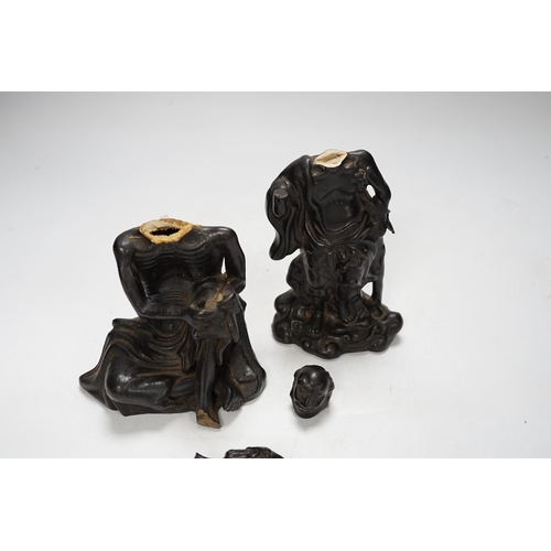 1371 - Two Chinese pottery figures of luohan, damaged, 15.5cm