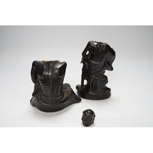 1371 - Two Chinese pottery figures of luohan, damaged, 15.5cm