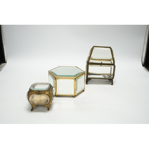 1372 - Three bevelled glass trinket boxes, tallest 15cm