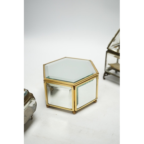 1372 - Three bevelled glass trinket boxes, tallest 15cm