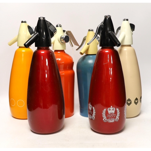 1383 - 1960s/1970s Sparklets and other soda syphons, and an apple ice bucket (8) tallest 32cm high