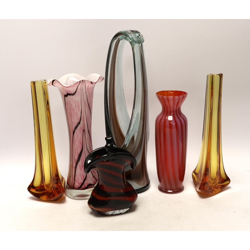 1386 - Six pieces of studio art glass, tallest 32cm