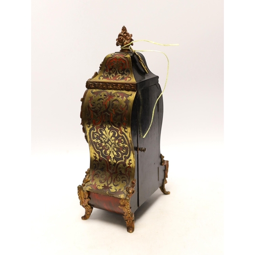 1387 - An early 20th century French red boulle work mantel clock by LeRoy, 30cm