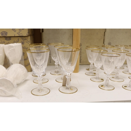 1408 - A Val St. Lambert thirty six piece suite of Crown pattern glassware with six boxes, largest each 17c... 