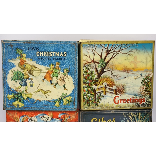 1421 - A group of vintage Christmas biscuit tins, including Elke, Huntley and Palmer and Cooperative Wholes... 