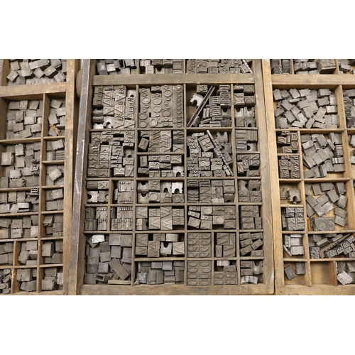 1428 - Three trays of metal printing type: chases, quoins and spacing bars