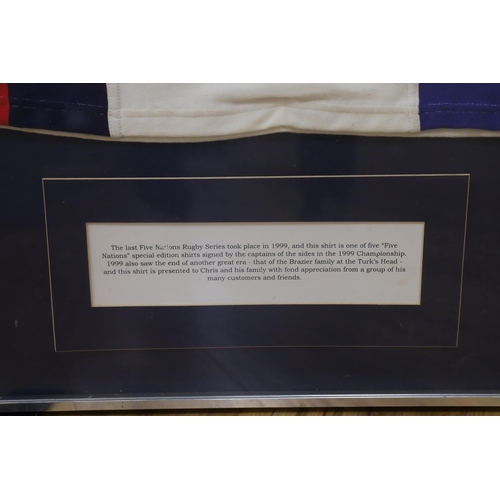 1457 - A framed 1999 Five Nations special edition signed rugby shirt, 82cm wide x 103cm high, including fra... 