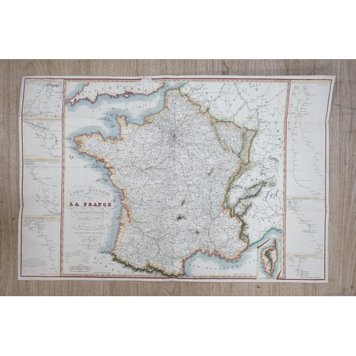 1658 - Andre Basset (French, 19th. C), Carte Routiere de la France, hand coloured map, sold by Basset, Roue... 