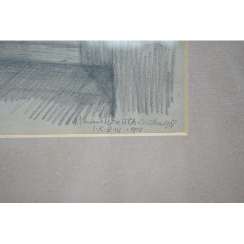 1665 - Sir Muirhead Bone (Scottish, 1876-1953), pencil drawing, 'Interior Christmas 1907', signed and inscr... 