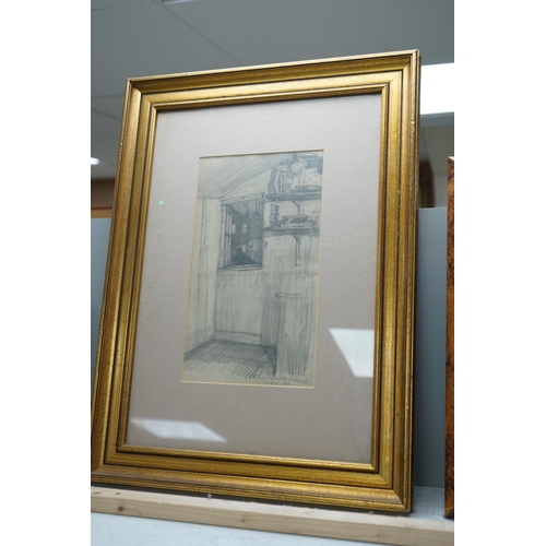 1665 - Sir Muirhead Bone (Scottish, 1876-1953), pencil drawing, 'Interior Christmas 1907', signed and inscr... 