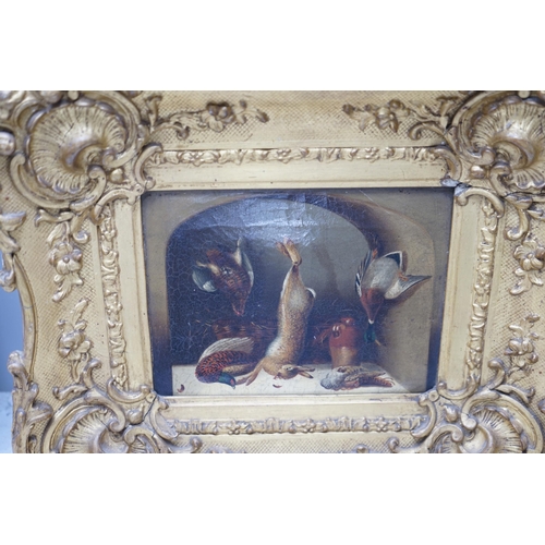 1669 - Benjamin Blake (1757-1832), pair of oils on canvas, Hanging game, gilt framed, 14 x 19cm