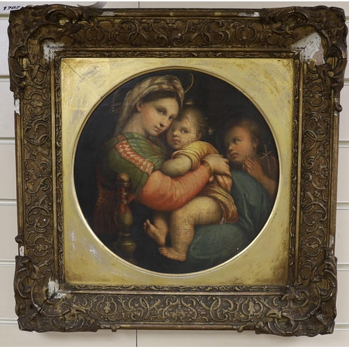 1702 - After Raphael (Italian, 1483-1520), tondo oil on canvas, Madonna of the chair, 31 x 31cm