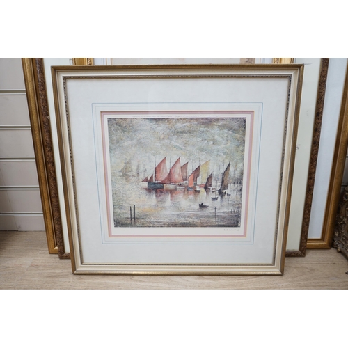 1721 - Laurence Stephen Lowry (1887-1976), pencil signed colour lithograph, Sailing boats with embossed b... 