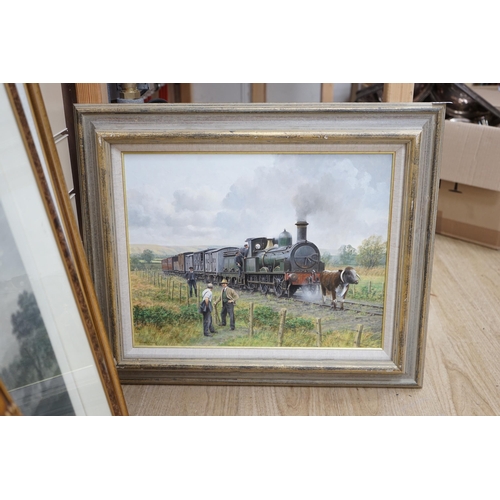 1726 - Gerald Broom (b.1944), Bishop’s Castle Railway interest oil on board, ‘Trespassing’, a portrait of t... 