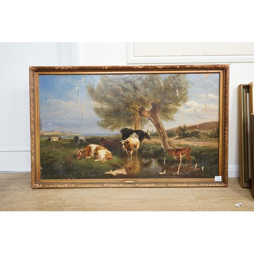 1731 - After Thomas Sidney Cooper (1803-1902), oil on canvas, Pastoral landscape with cattle by a pond, ins... 