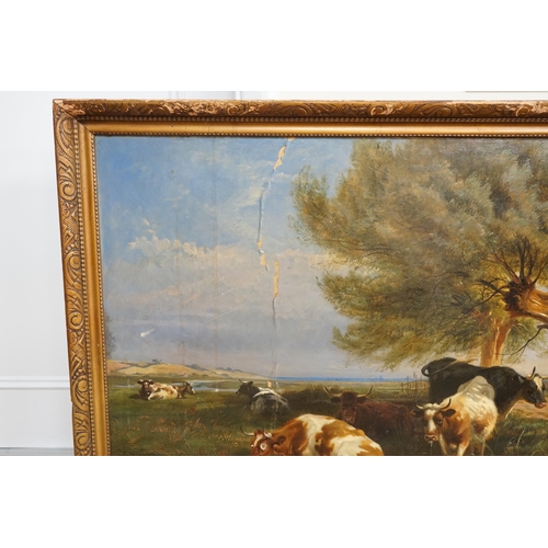 1731 - After Thomas Sidney Cooper (1803-1902), oil on canvas, Pastoral landscape with cattle by a pond, ins... 