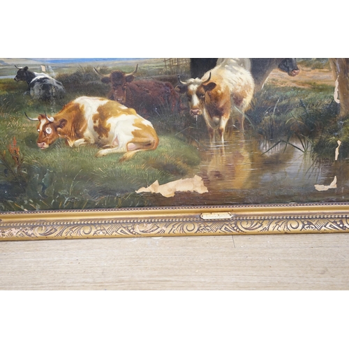 1731 - After Thomas Sidney Cooper (1803-1902), oil on canvas, Pastoral landscape with cattle by a pond, ins... 